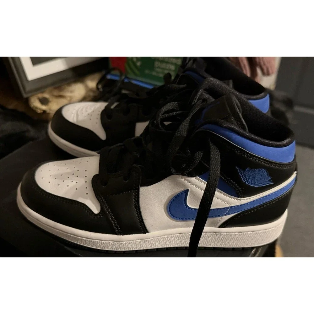 Nike Air Jordan 1 Mid GS Racer Blue Black White Size 4.5Y Youth VGC!